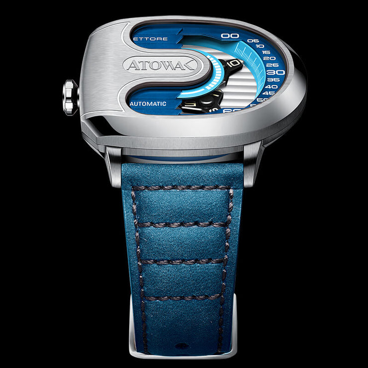 Atowak Ettore Drift 4-Arm Automatic Wandering Hour Silver Blue