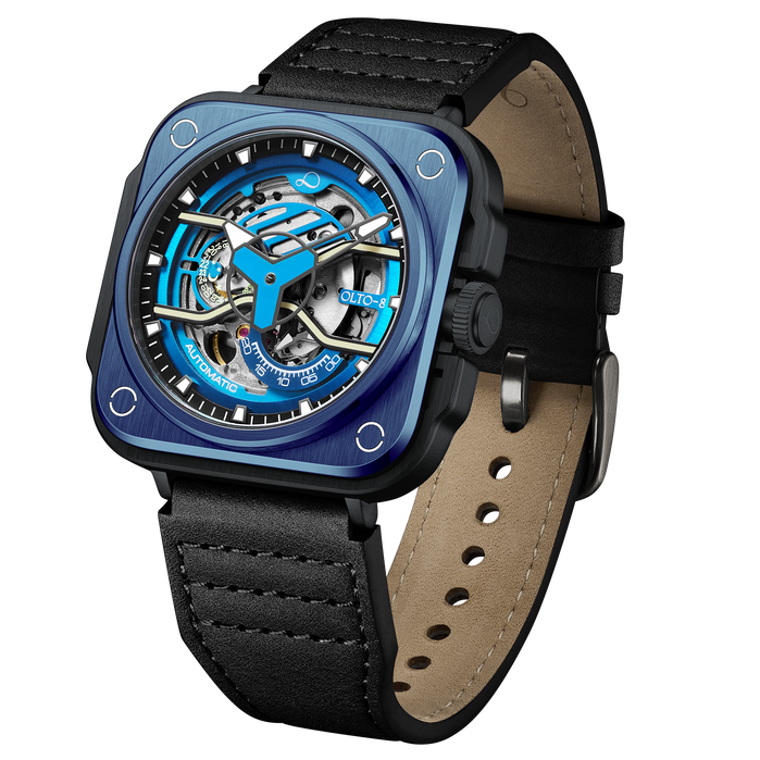 Olto-8 Iron-Ex Skeleton Automatic Blue angled shot picture