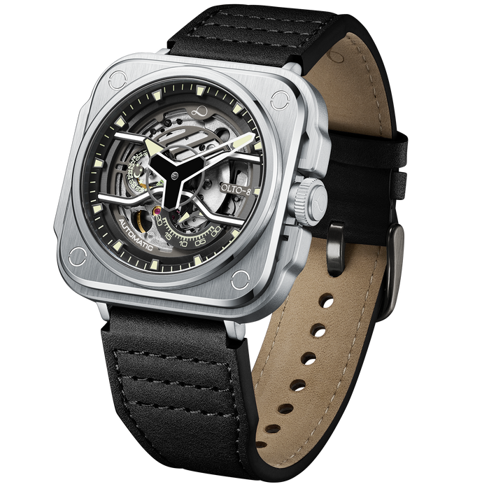 Olto-8 Iron-Ex Skeleton Automatic Silver angled shot picture