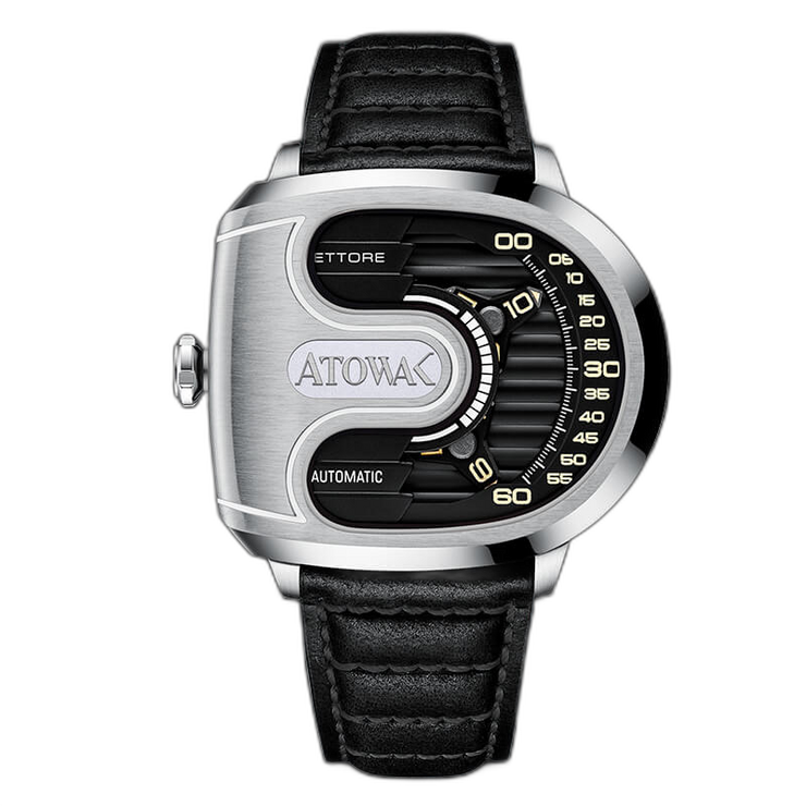 Atowak Ettore Drift 4-Arm Automatic Wandering Hour Silver Black