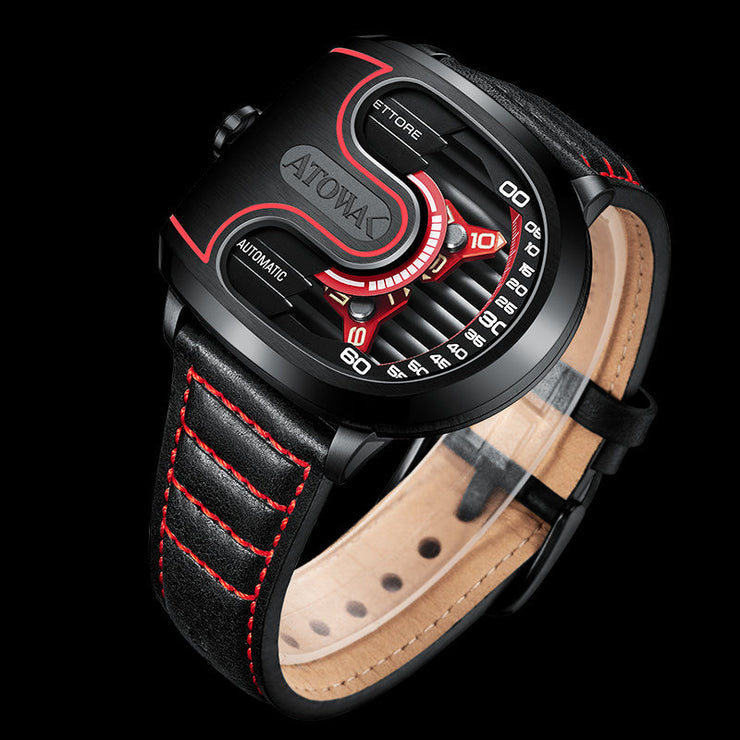 Atowak Ettore Drift 4-Arm Automatic Wandering Hour Black Red