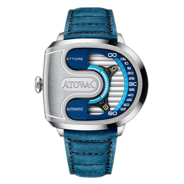 Atowak Ettore Drift 4-Arm Automatic Wandering Hour Silver Blue