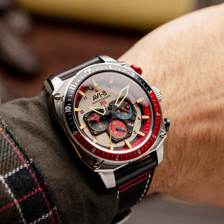 AVI-8 Hawker Hunter Atlas Dual Time Chronograph Hazard Red