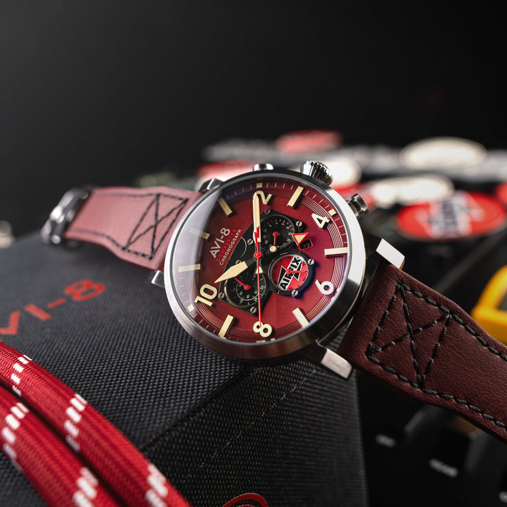 AVI-8 Gibson Dual Time Chronograph Airfix Edition Hazard Red