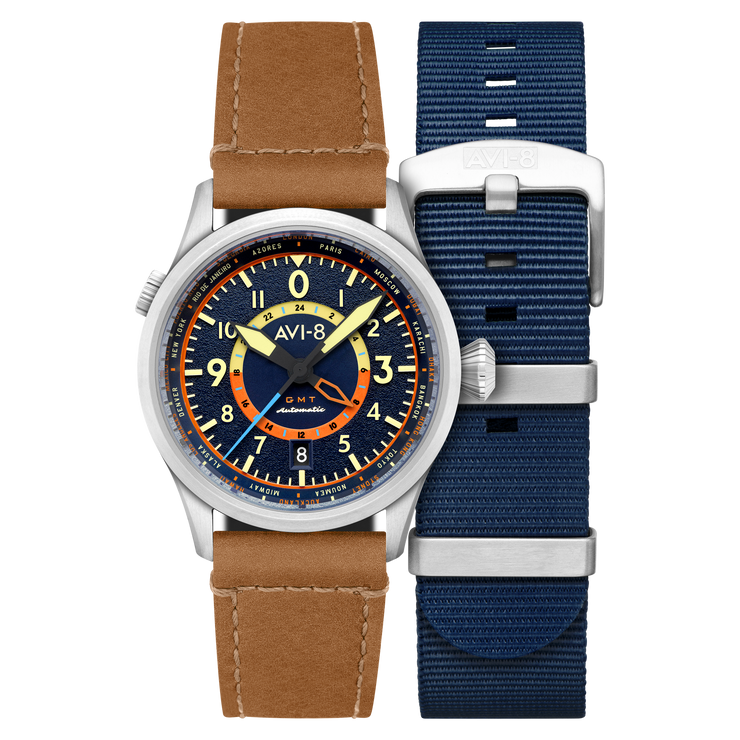 AVI-8 Flyboy Wingman Worldtimer GMT Automatic Atlantic Blue