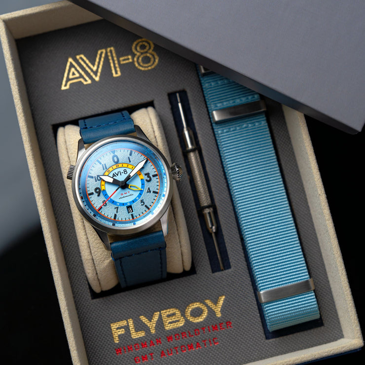 AVI-8 Flyboy Wingman Worldtimer GMT Automatic Power Blue