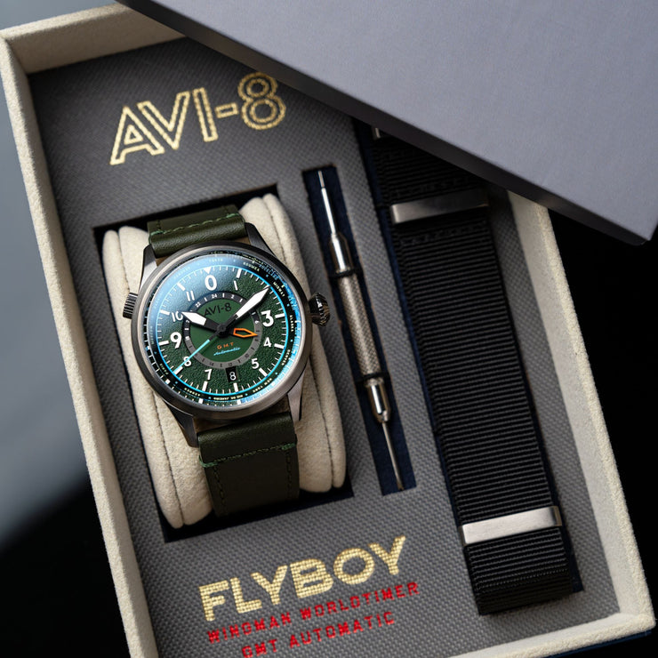 AVI-8 Flyboy Wingman Worldtimer GMT Automatic Jungle Green