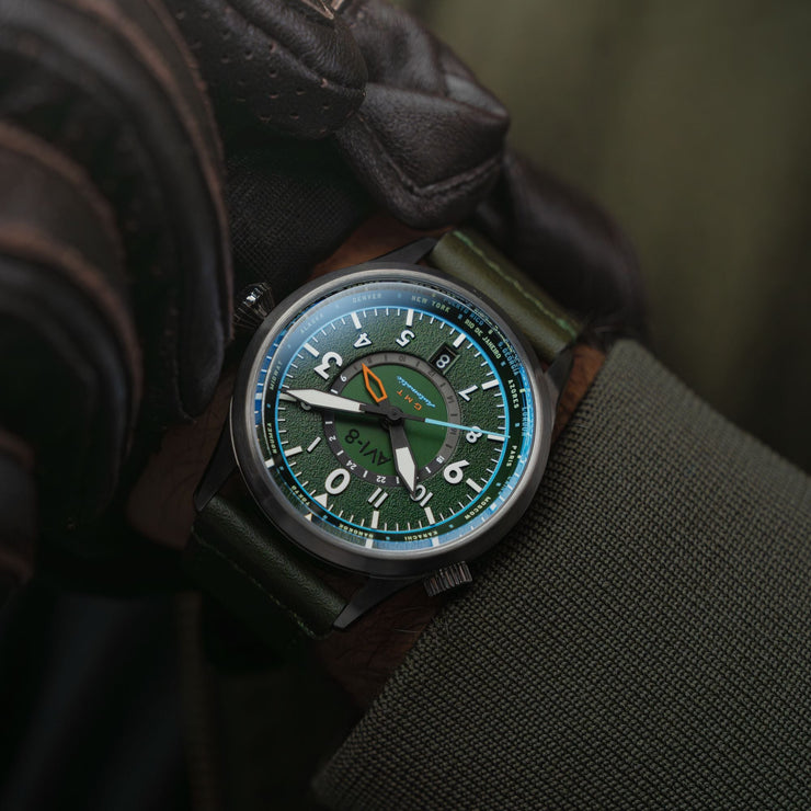 AVI-8 Flyboy Wingman Worldtimer GMT Automatic Jungle Green