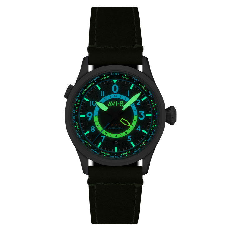 AVI-8 Flyboy Wingman Worldtimer GMT Automatic Jungle Green