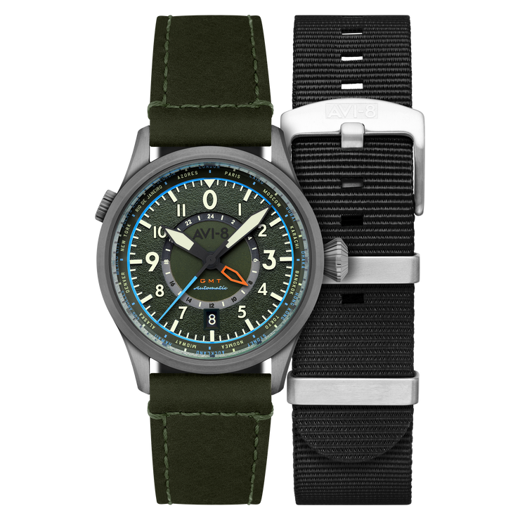 AVI-8 Flyboy Wingman Worldtimer GMT Automatic Jungle Green