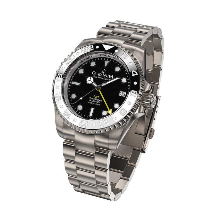 Oceaneva GMT Titanium Automatic Deep Marine Explorer 1250M Black White Ceramic