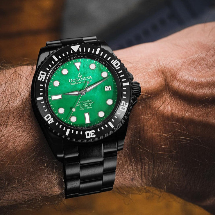 Oceaneva Deep Marine Explorer III 3000M Pro Diver Automatic Black Green Mother Of Pearl Limited Edition