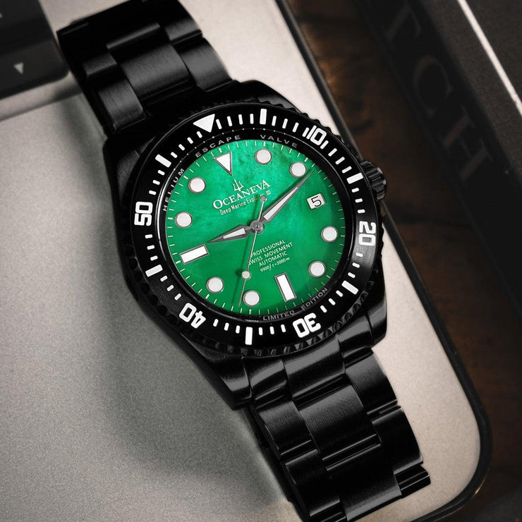 Oceaneva Deep Marine Explorer III 3000M Pro Diver Automatic Black Green Mother Of Pearl Limited Edition