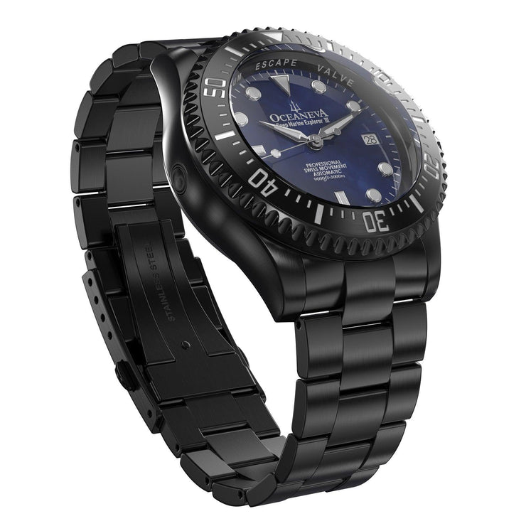 Oceaneva Deep Marine Explorer III 3000M Pro Diver Automatic Black Navy Mother Of Pearl Limited Edition