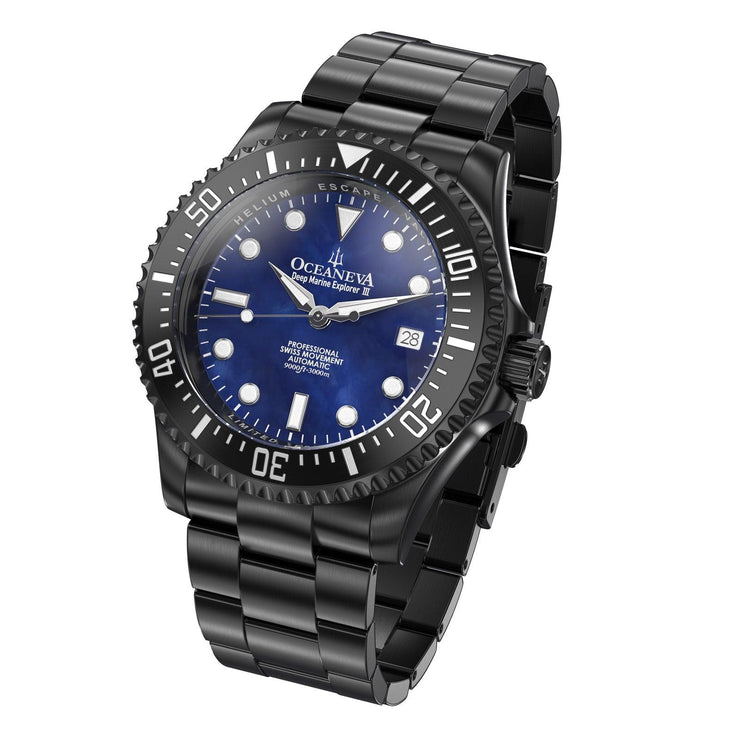 Oceaneva Deep Marine Explorer III 3000M Pro Diver Automatic Black Navy Mother Of Pearl Limited Edition