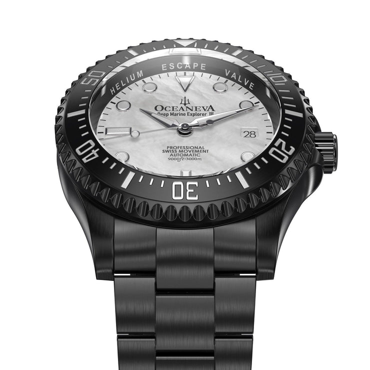 Oceaneva Deep Marine Explorer III 3000M Pro Diver Automatic Black White Mother Of Pearl Limited Edition