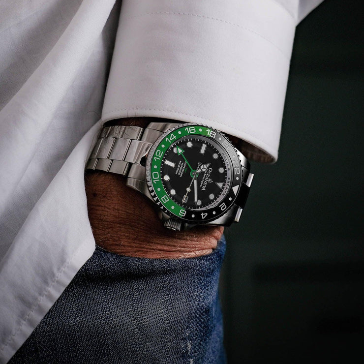 Oceaneva Deep Marine Explorer GMT Automatic 1250M Pro Diver Green Black