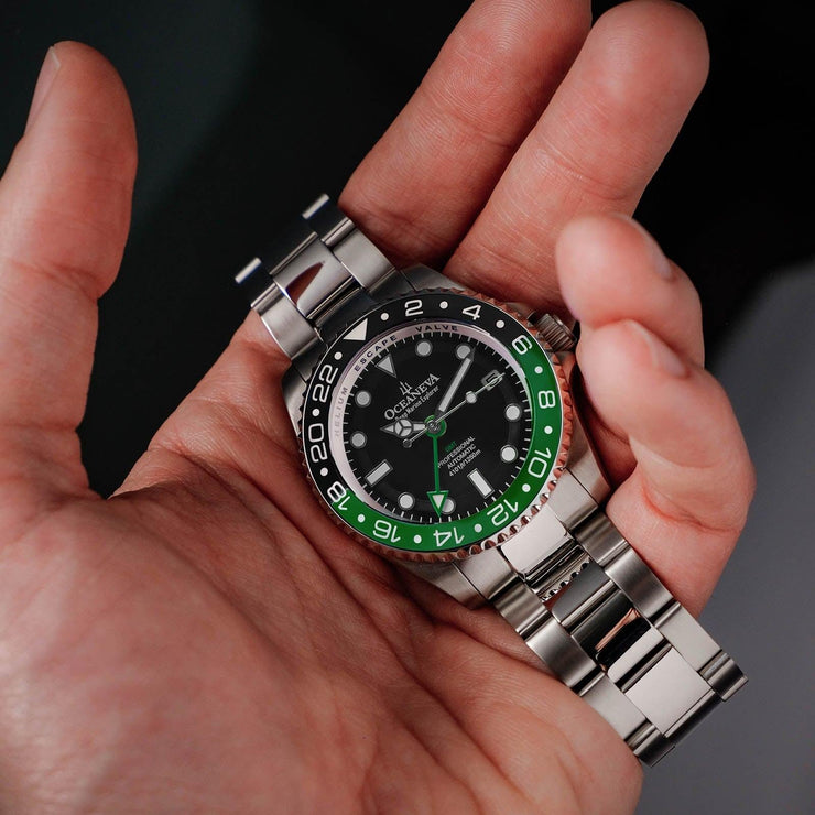 Oceaneva Deep Marine Explorer GMT Automatic 1250M Pro Diver Green Black