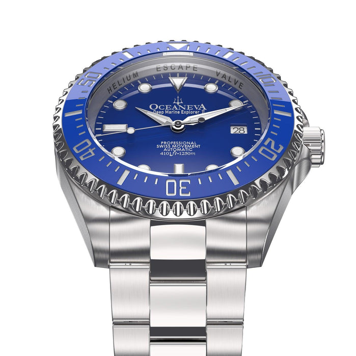 Oceaneva Deep Marine Explorer II Automatic 1250M Pro Diver Blue Limited Edition angled shot picture