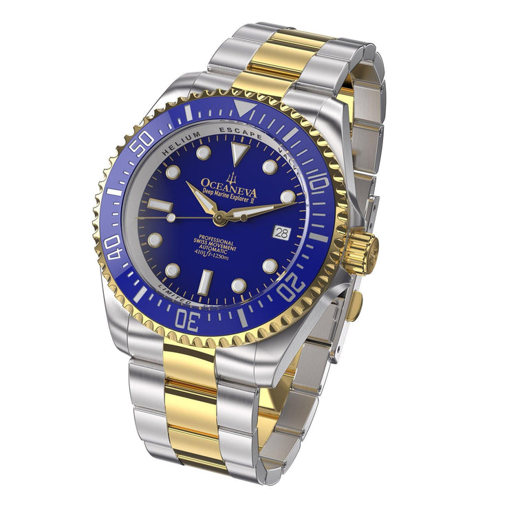 Oceaneva Deep Marine Explorer II 1250M Pro Diver Watch Blue Yellow Gold