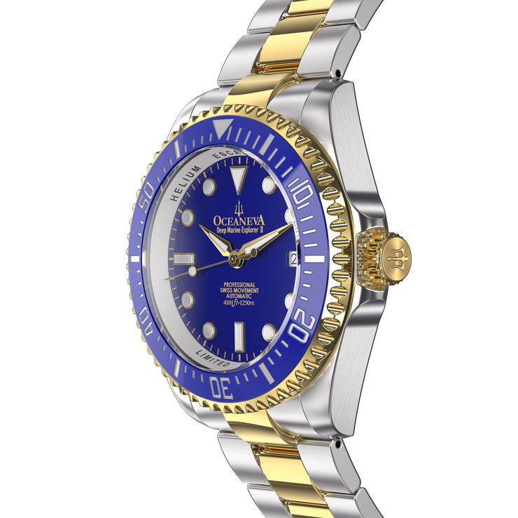 Oceaneva Deep Marine Explorer II 1250M Pro Diver Watch Blue Yellow Gold