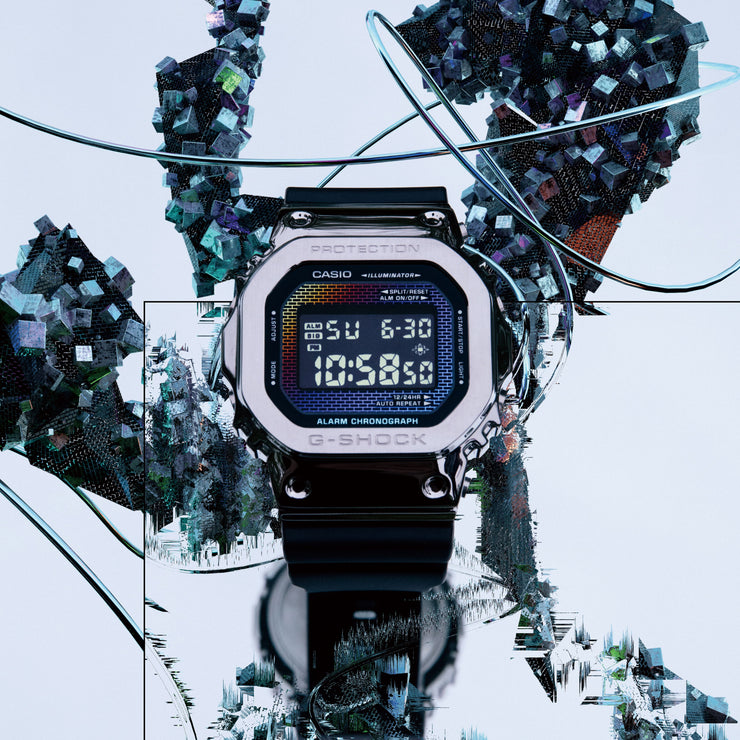 G-Shock GM5600 Rainbow Brick Wall Digital Black Silver