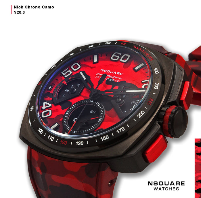 NSQUARE Nick Chronograph Camo 51mm N20.3 Red angled shot picture