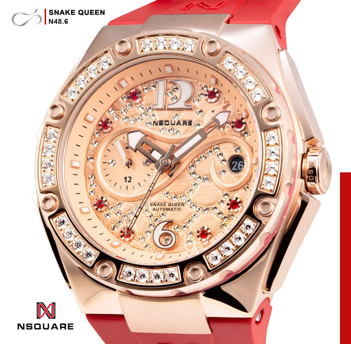 NSQUARE Snake Queen Automatic 39mm N48.6 Rose Gold Red angled shot picture