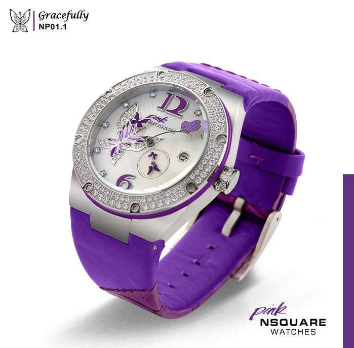 NSQUARE PINK Gracefully Automatic 40mm NP01.1 Purple angled shot picture