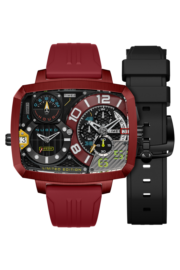 Nubeo Odyssey Triple Time Zone Chronograph Limited Edition Metallic Red