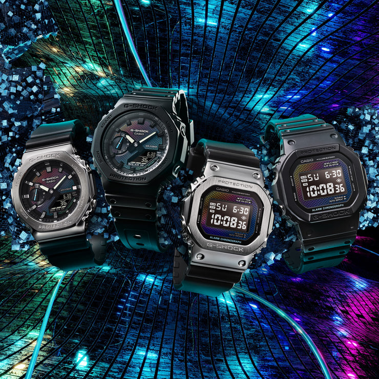 G-Shock GM5600 Rainbow Brick Wall Digital Black Silver