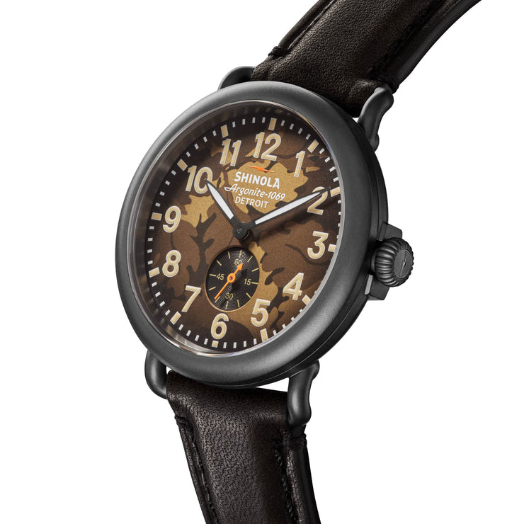 Shinola Runwell Sub Second 41mm Camo Oak Black Leather