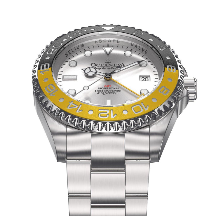 Oceaneva GMT Deep Marine Explorer 1250M Pro Diver Automatic Silver Yellow