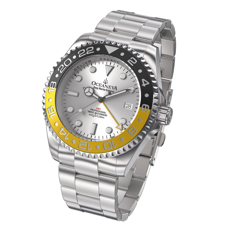 Oceaneva GMT Deep Marine Explorer 1250M Pro Diver Automatic Silver Yellow