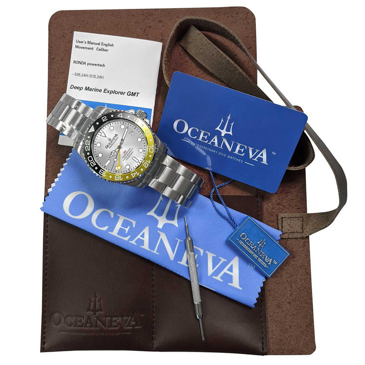 Oceaneva GMT Deep Marine Explorer 1250M Pro Diver Automatic Silver Yellow