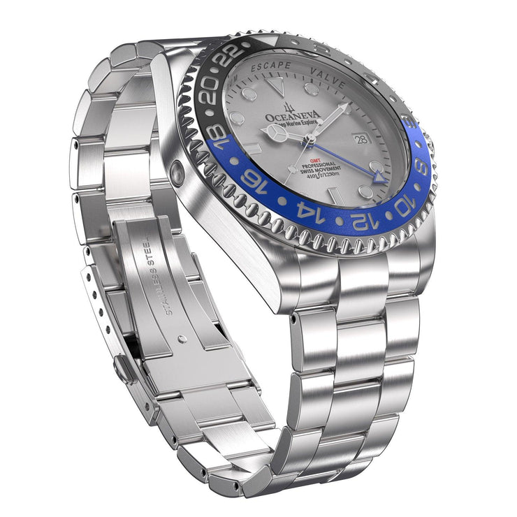 Oceaneva GMT Deep Marine Explorer 1250M Pro Diver Automatic Blue Silver