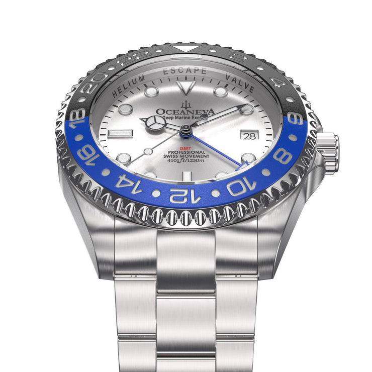 Oceaneva GMT Deep Marine Explorer 1250M Pro Diver Automatic Blue Silver