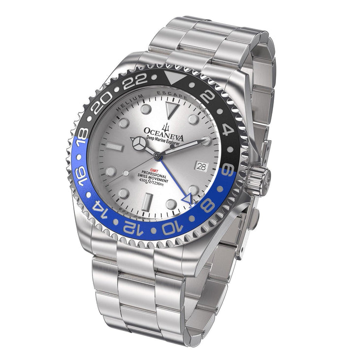 Oceaneva GMT Deep Marine Explorer 1250M Pro Diver Automatic Blue Silver