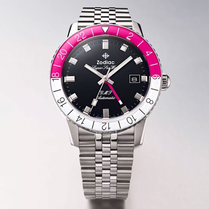 Zodiac ZO9416 Super Sea Wolf GMT Automatic Pink SS angled shot picture