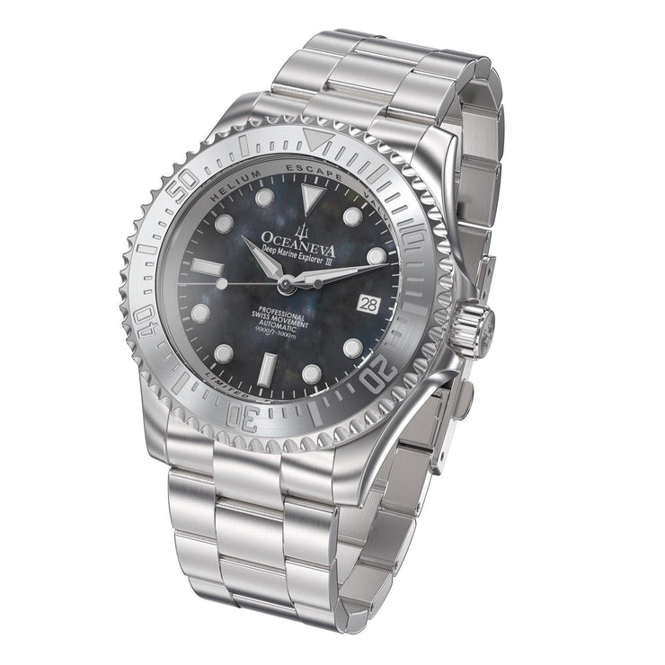 Oceaneva Deep Marine Explorer III 3000M Pro Diver Automatic Gunmetal Gray Mother Of Pearl Limited Edition