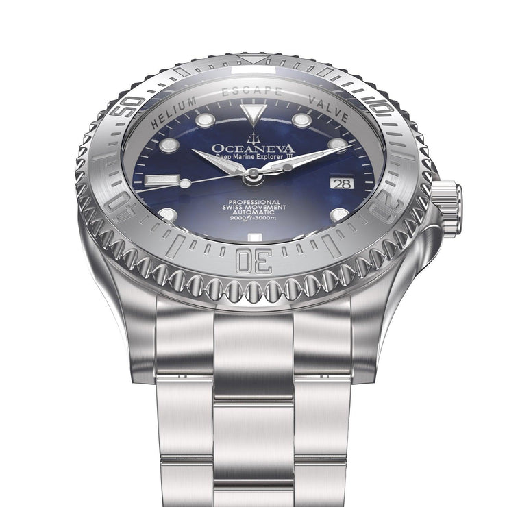 Oceaneva Oceaneva Men's Deep Marine Explorer III 3000M Pro Diver Watch Navy Mother Of Pearl Dial