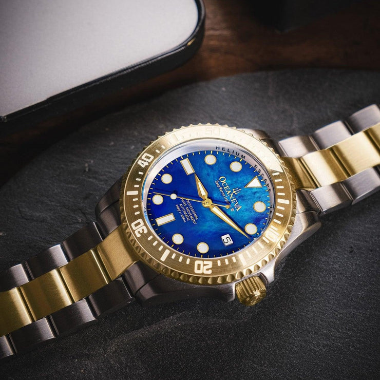 Oceaneva Deep Marine Explorer III 3000M Pro Diver Automatic Gold Blue Mother of Pearl Limited Edition