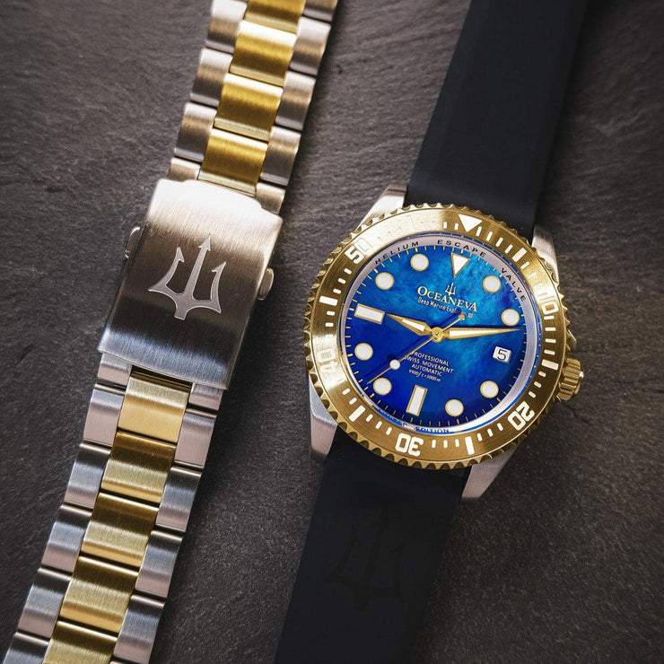 Oceaneva Deep Marine Explorer III 3000M Pro Diver Automatic Gold Blue Mother of Pearl Limited Edition