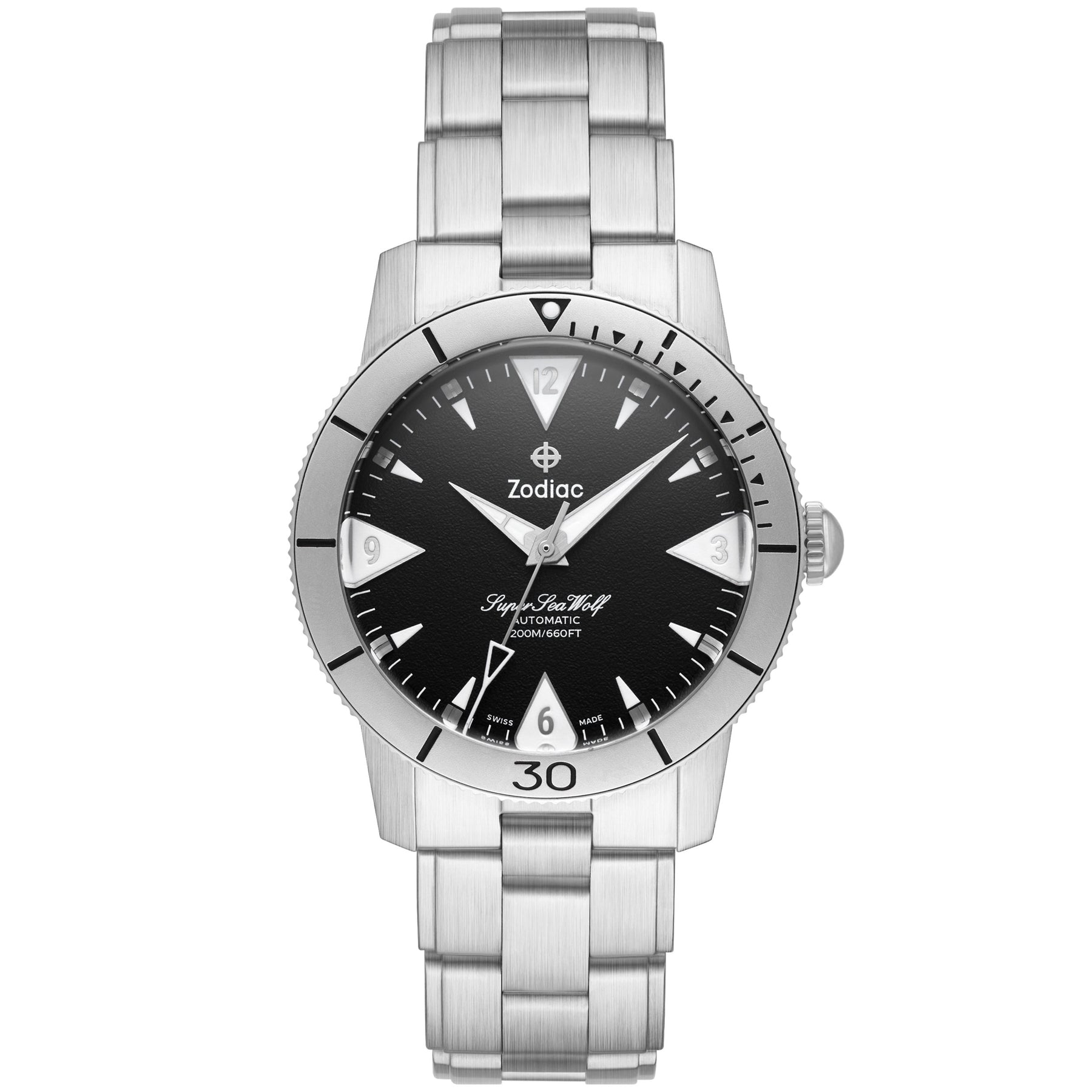 Zodiac ZO9215 Super Sea Wolf Skin Automatic Black SS | Watches.com