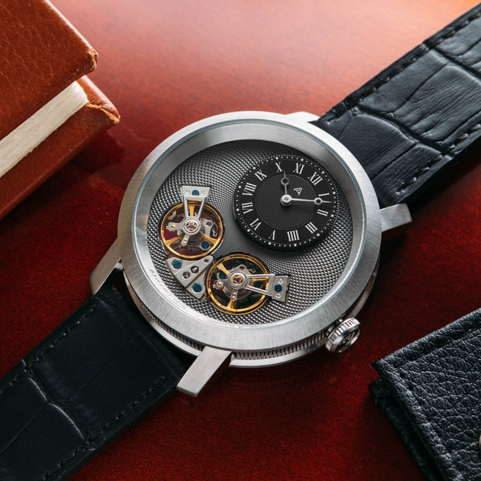 Archetype Caspian Automatic Silver Gunmetal Black angled shot picture