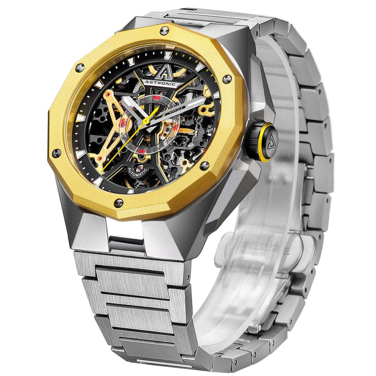 Astronic Apache Skeleton Automatic Yellow SS - Watches.com - AVE - 64B - YE