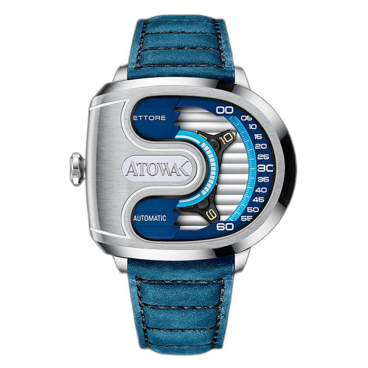 Atowak Ettore Drift 4 - Arm Automatic Wandering Hour Silver Blue - Watches.com - ET12 - S1363