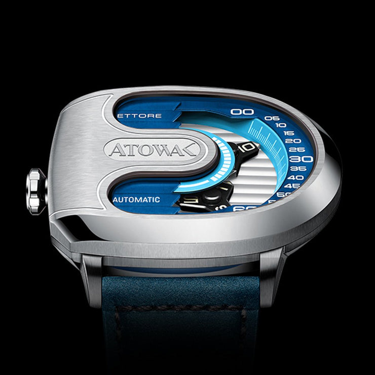 Atowak Ettore Drift 4 - Arm Automatic Wandering Hour Silver Blue - Watches.com - ET12 - S1363