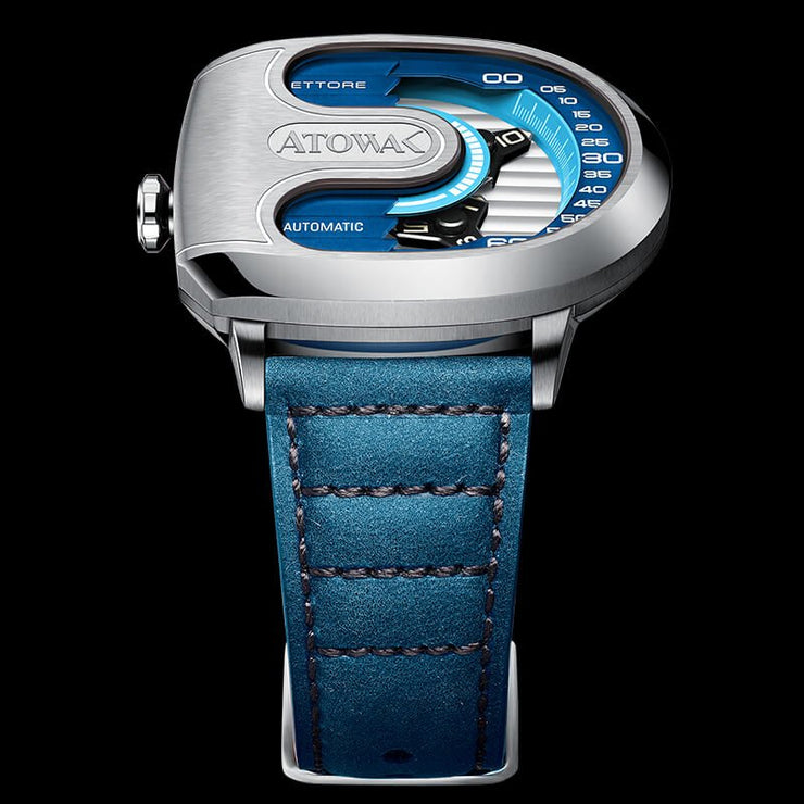 Atowak Ettore Drift 4 - Arm Automatic Wandering Hour Silver Blue - Watches.com - ET12 - S1363