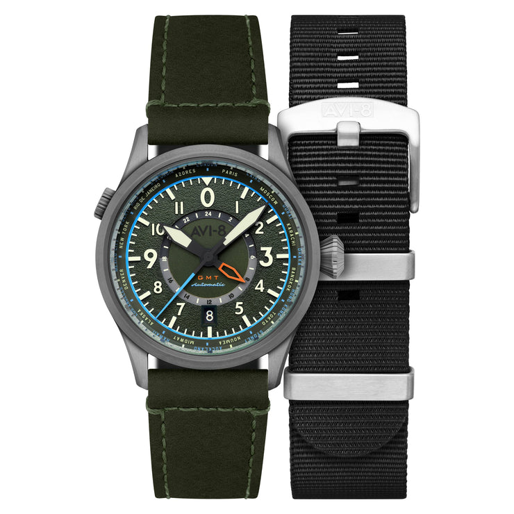 AVI - 8 Flyboy Wingman Worldtimer GMT Automatic Jungle Green - Watches.com - AV - 4120 - 05